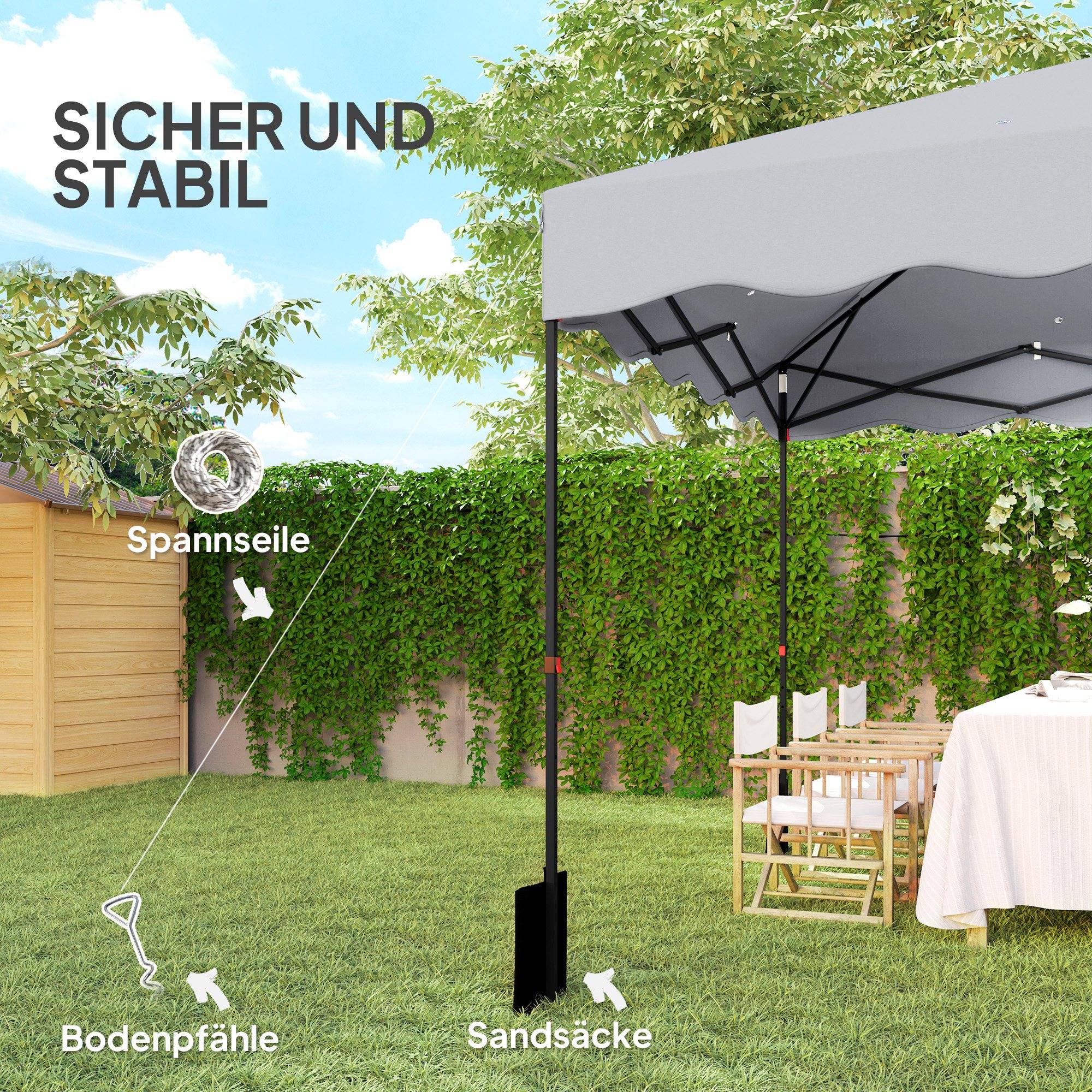 Tonnelle pop-up de jardin en métal pour terrasse protection UV réglable 3x3m gris clair - ComfortXL Outdoor Living - Image 9