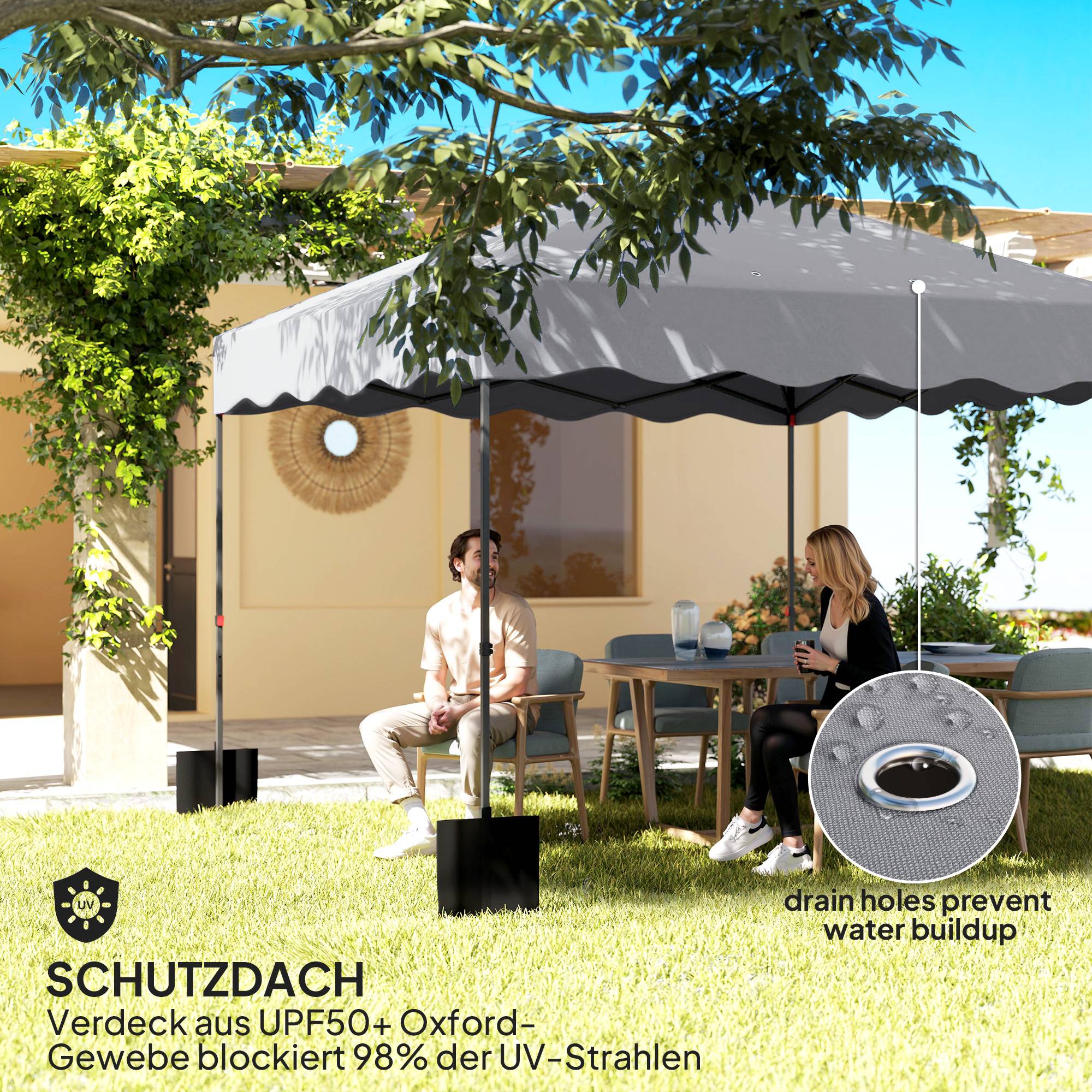 Tonnelle pop-up de jardin en métal pour terrasse protection UV réglable 3x3m gris clair - ComfortXL Outdoor Living - Image 8