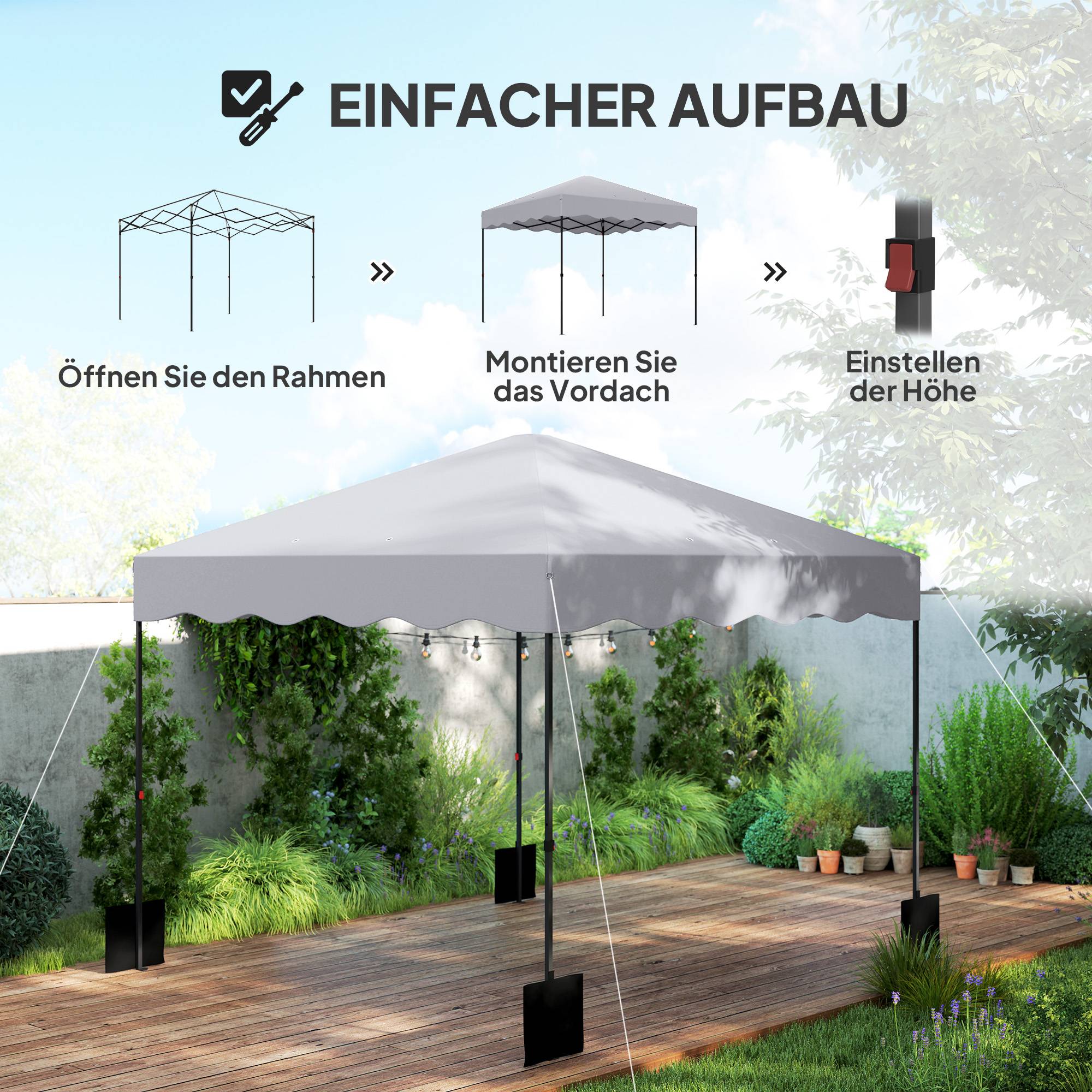 Tonnelle pop-up de jardin en métal pour terrasse protection UV réglable 3x3m gris clair - ComfortXL Outdoor Living - Image 6