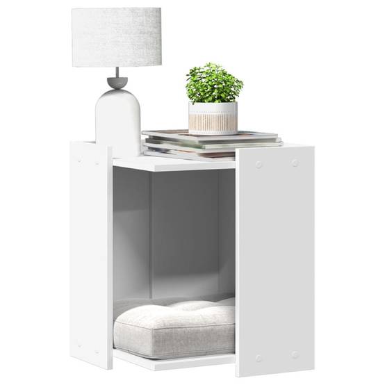 Meuble cache litière pour chat en bois d'ingénierie multifonction Blanc – ComfortXL Pet Living - Image 1