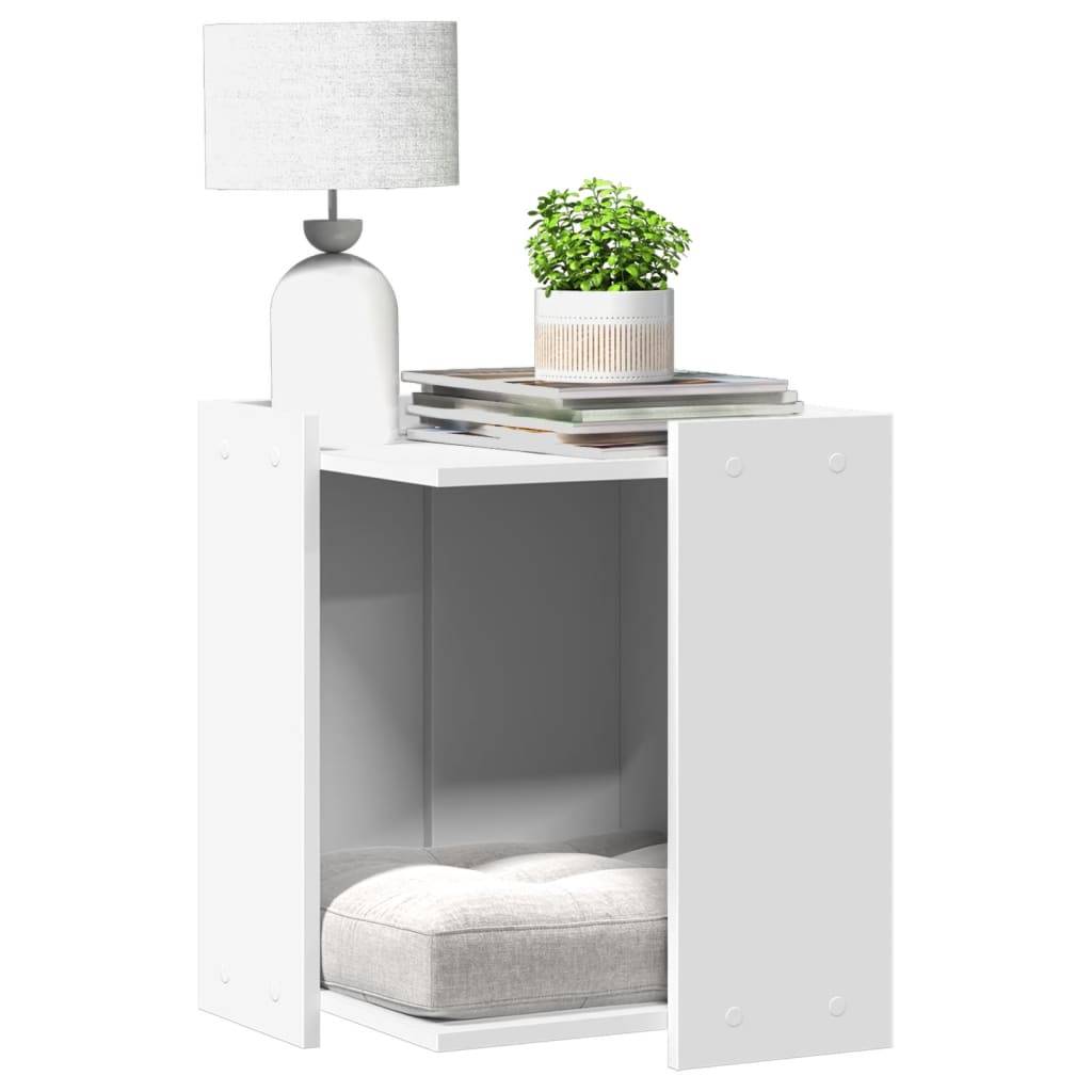 Meuble cache litière pour chat en bois d'ingénierie multifonction Blanc – ComfortXL Pet Living - Image 1
