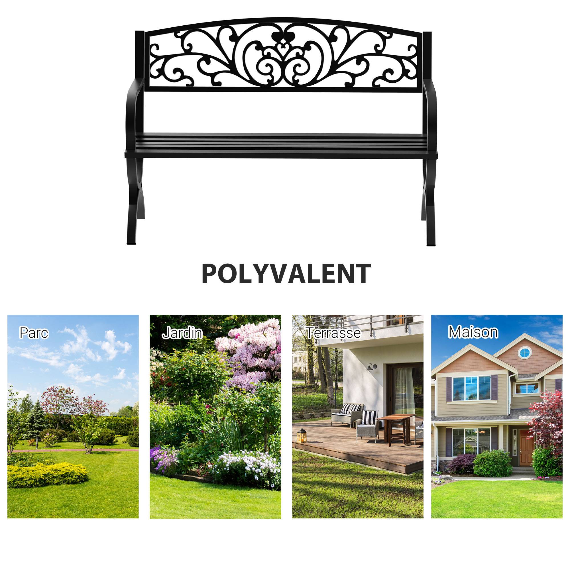 ComfortXL - Banc de Jardin 2 Places Acier Fonte Balcon Assise Lattes 127x60x85cm Noir - ComfortXL Outdoor Living - Image 8