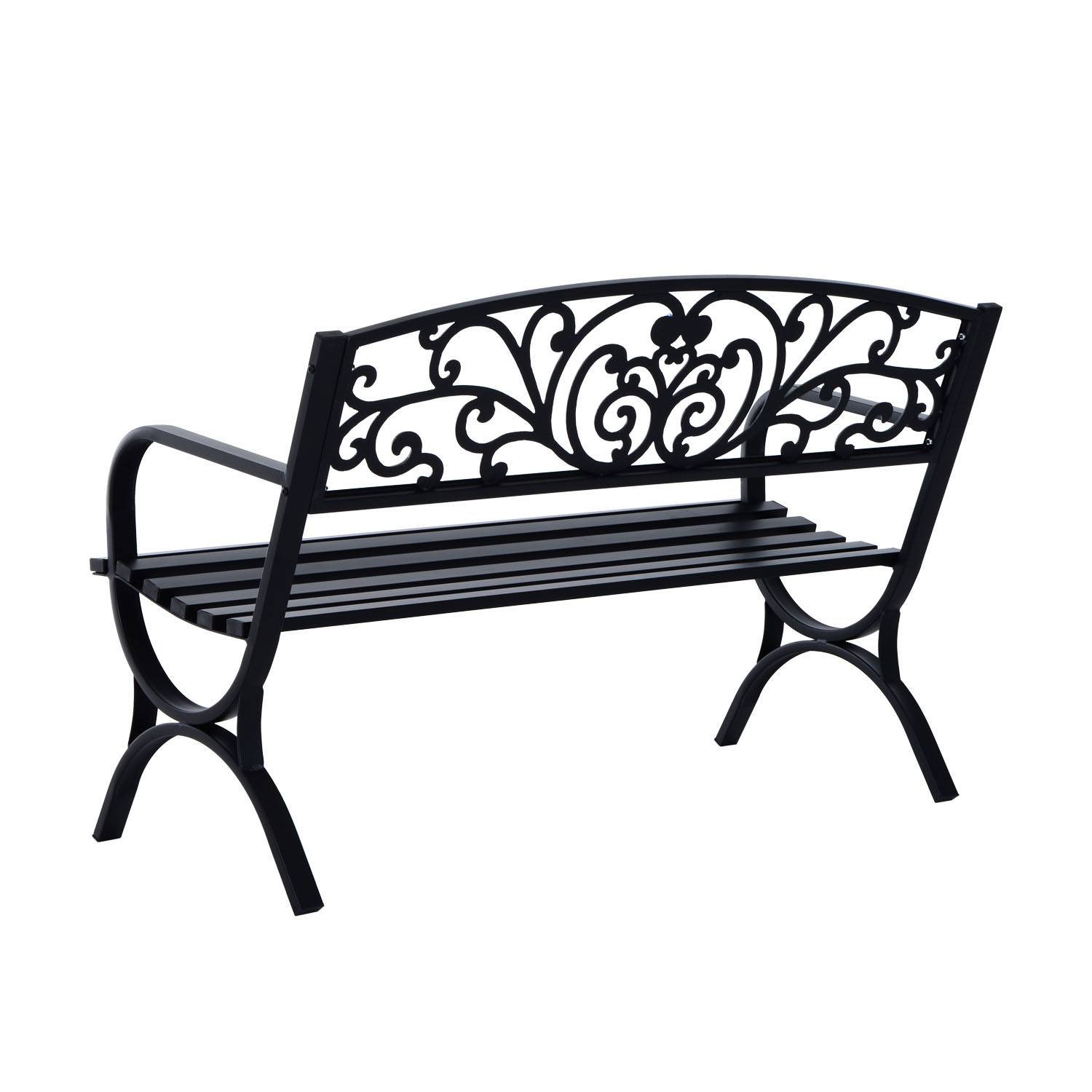 ComfortXL - Banc de Jardin 2 Places Acier Fonte Balcon Assise Lattes 127x60x85cm Noir - ComfortXL Outdoor Living - Image 9