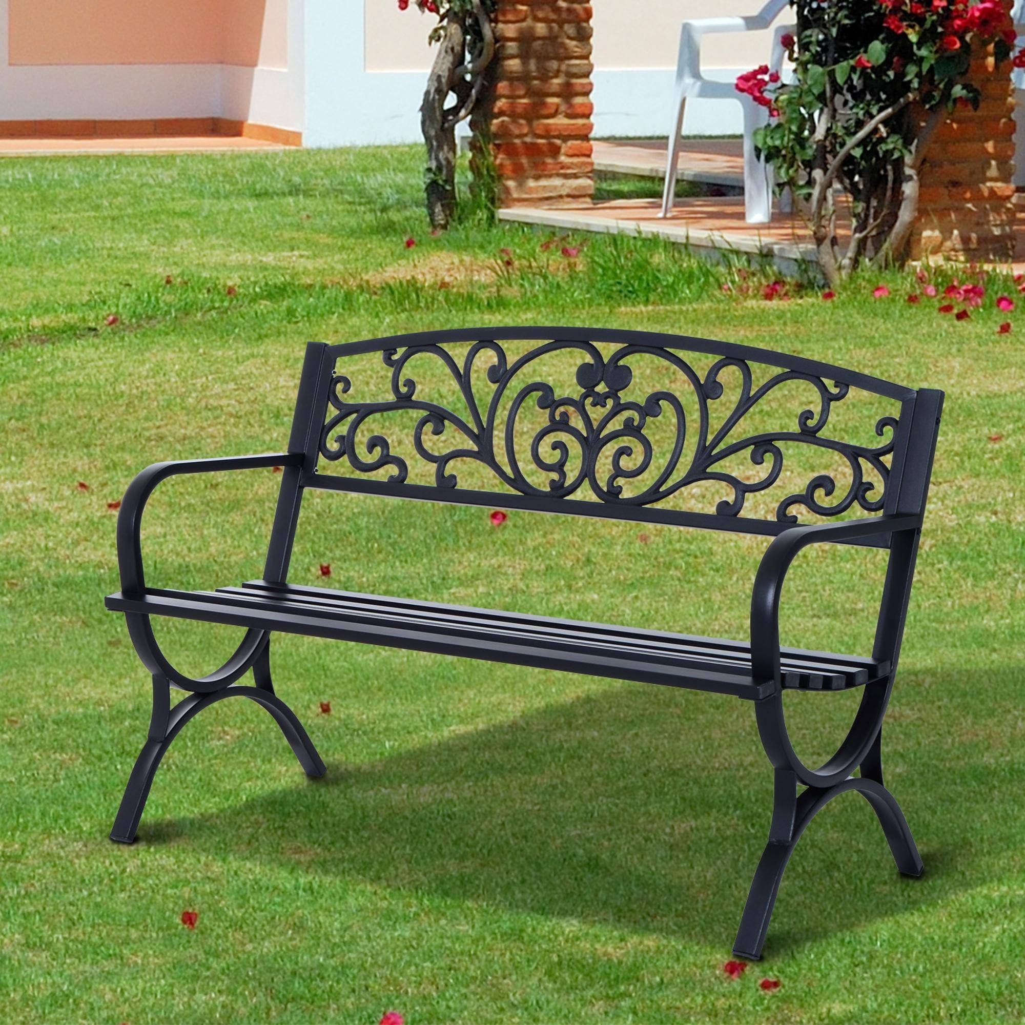ComfortXL - Banc de Jardin 2 Places Acier Fonte Balcon Assise Lattes 127x60x85cm Noir - ComfortXL Outdoor Living - Image 4