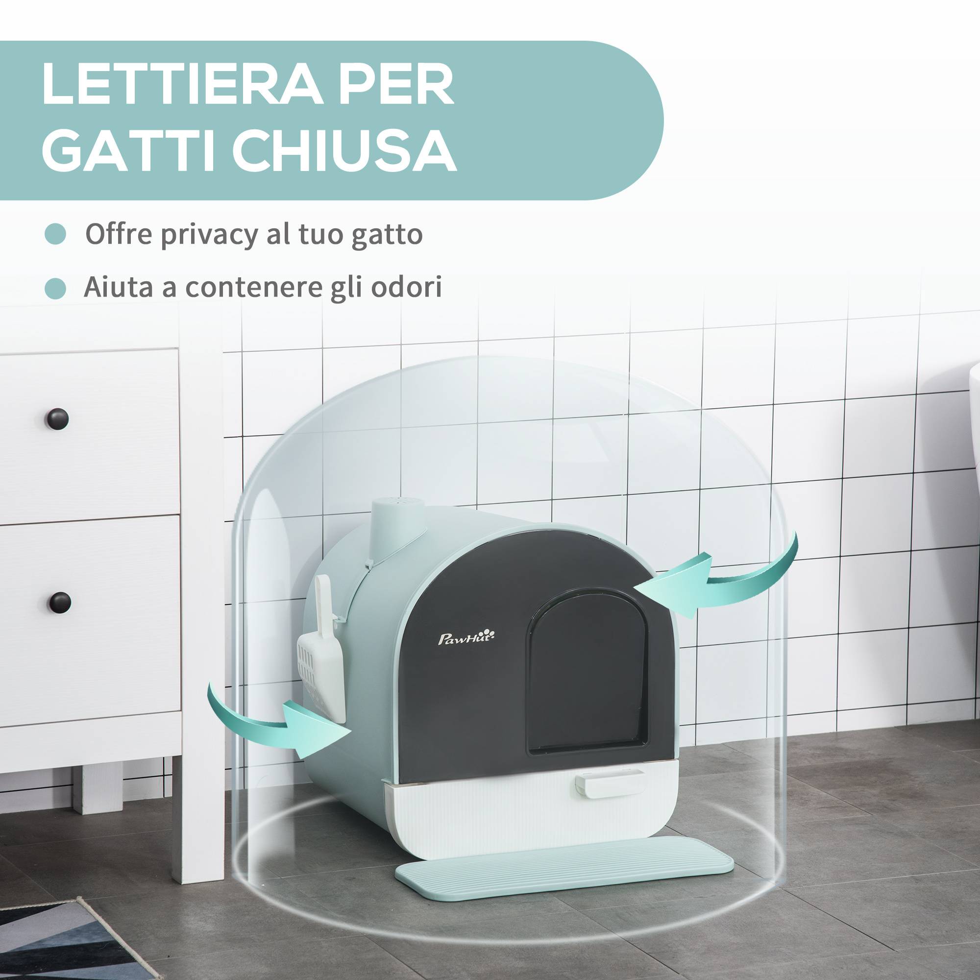 ComfortXL - Maison toilette fermée plastique chaton litière filtre 43x44x47cm vert - ComfortXL Outdoor Living - Image 7