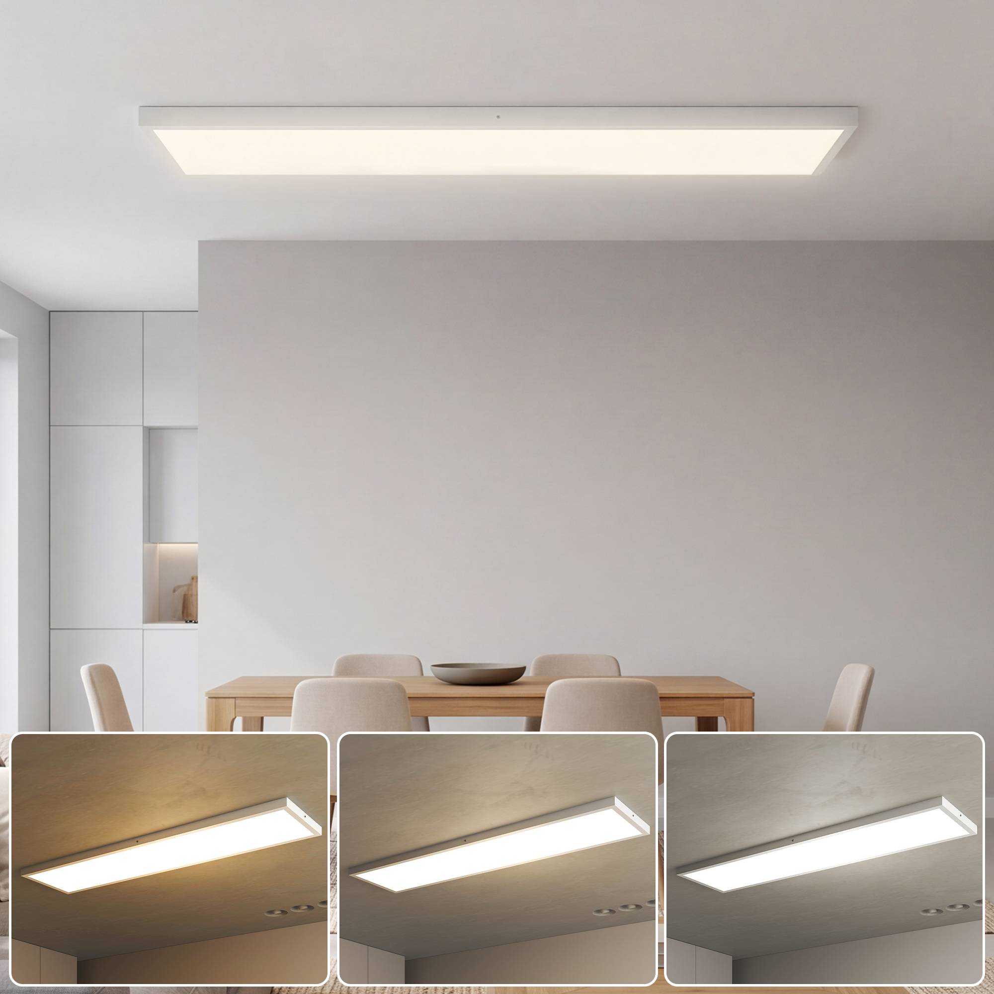 Sans Marque - Ensemble 4 plafonniers appliques murales température couleur réglable 3000K/4000K/6000K interrupteur DIP 120x30x3,7 cm blanc - Image 1