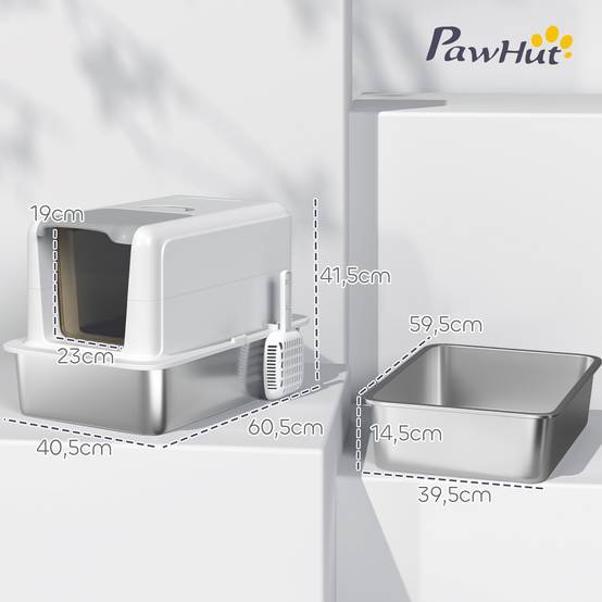 Maison de toilette Acier Inoxydable chats Hygiène anti-odeur 40x60x41cm Blanc - ComfortXL Outdoor Living - Image 5