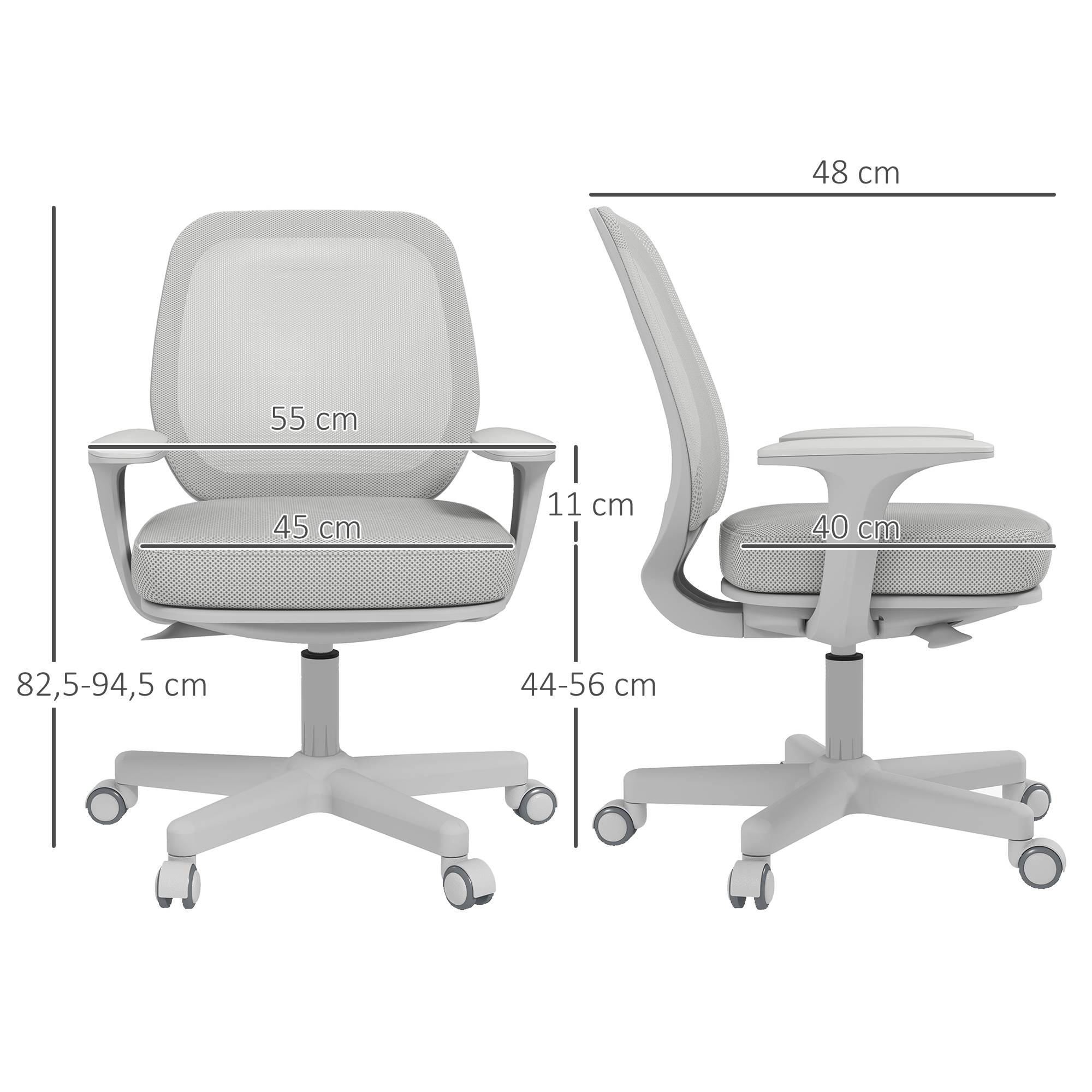 Sans Marque - Chaise de bureau tissu mesh hauteur réglable pivotante 360° accoudoirs sur roulettes, gris - Image 5