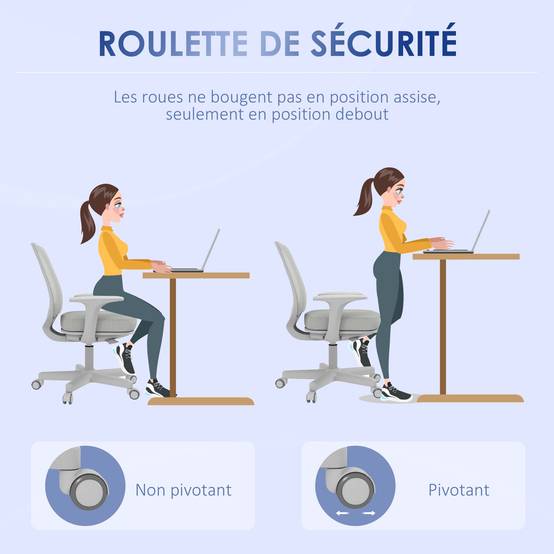 Sans Marque - Chaise de bureau tissu mesh hauteur réglable pivotante 360° accoudoirs sur roulettes, gris - Image 6