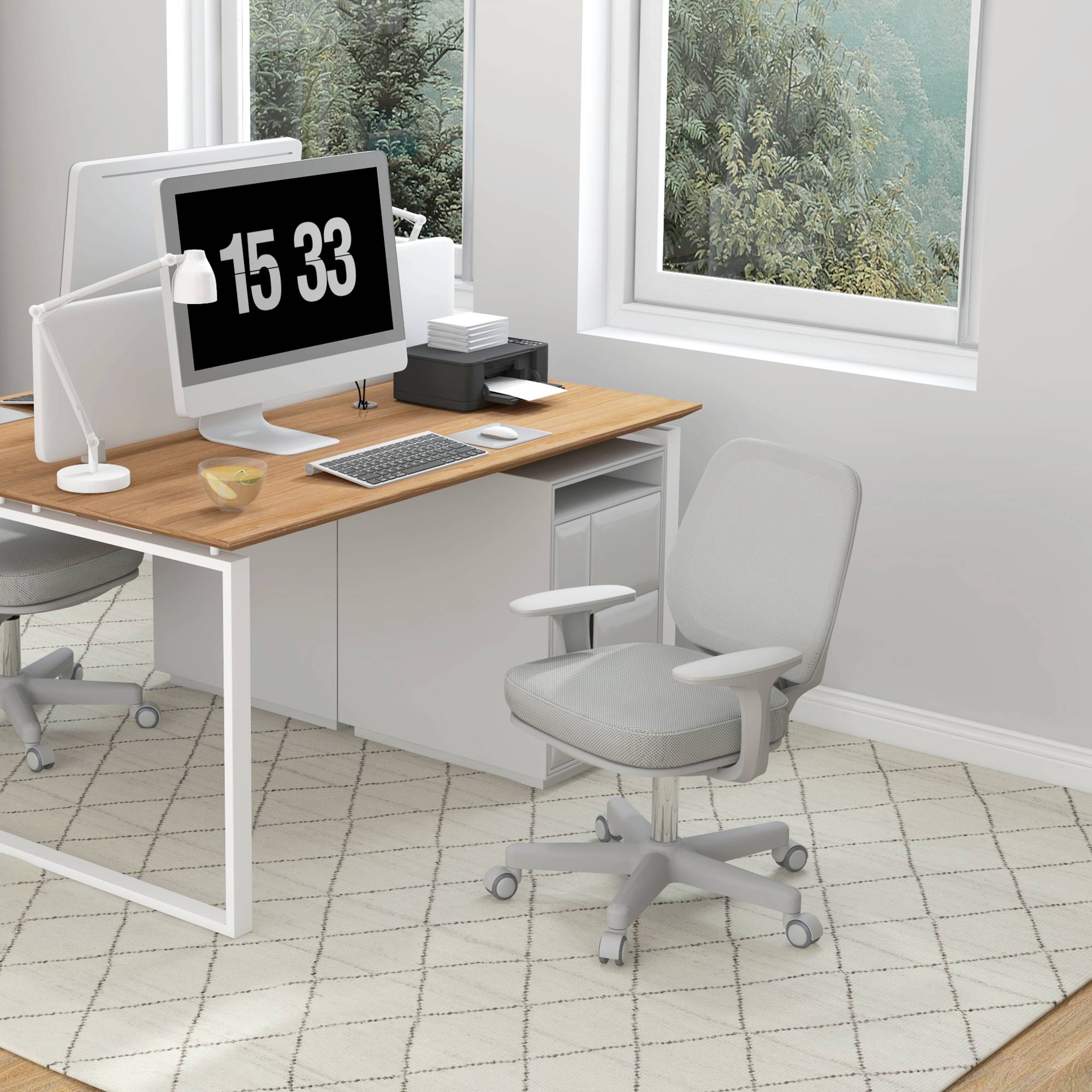 Sans Marque - Chaise de bureau tissu mesh hauteur réglable pivotante 360° accoudoirs sur roulettes, gris - Image 3