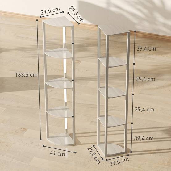 Lampadaire LED d'angle, étagère à intensité variable, 4 étagères, lumière blanc chaud, 41 x 30 x 164 cm, chêne - Image 5