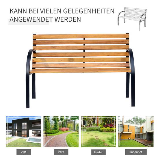 ComfortXL - Banc de jardin 2 places acier et pin naturel 122 x 60 x 83 cm balcon terrasse style industriel confortable - Image 4