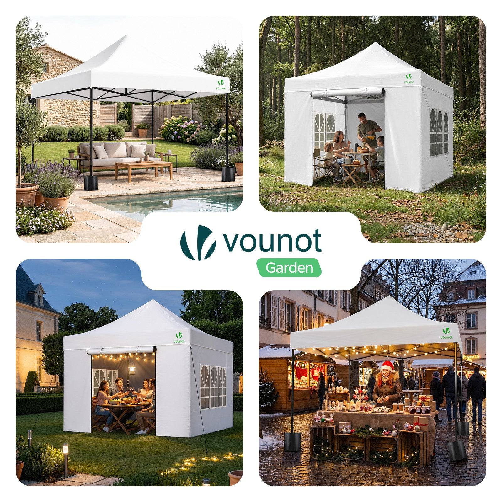 Tonnelle de jardin renforcée 3x3m pliable Barnum avec 4 parois - sac de transport à roulettes et sacs de sable - Blanc - VOUNOT® - Image 7