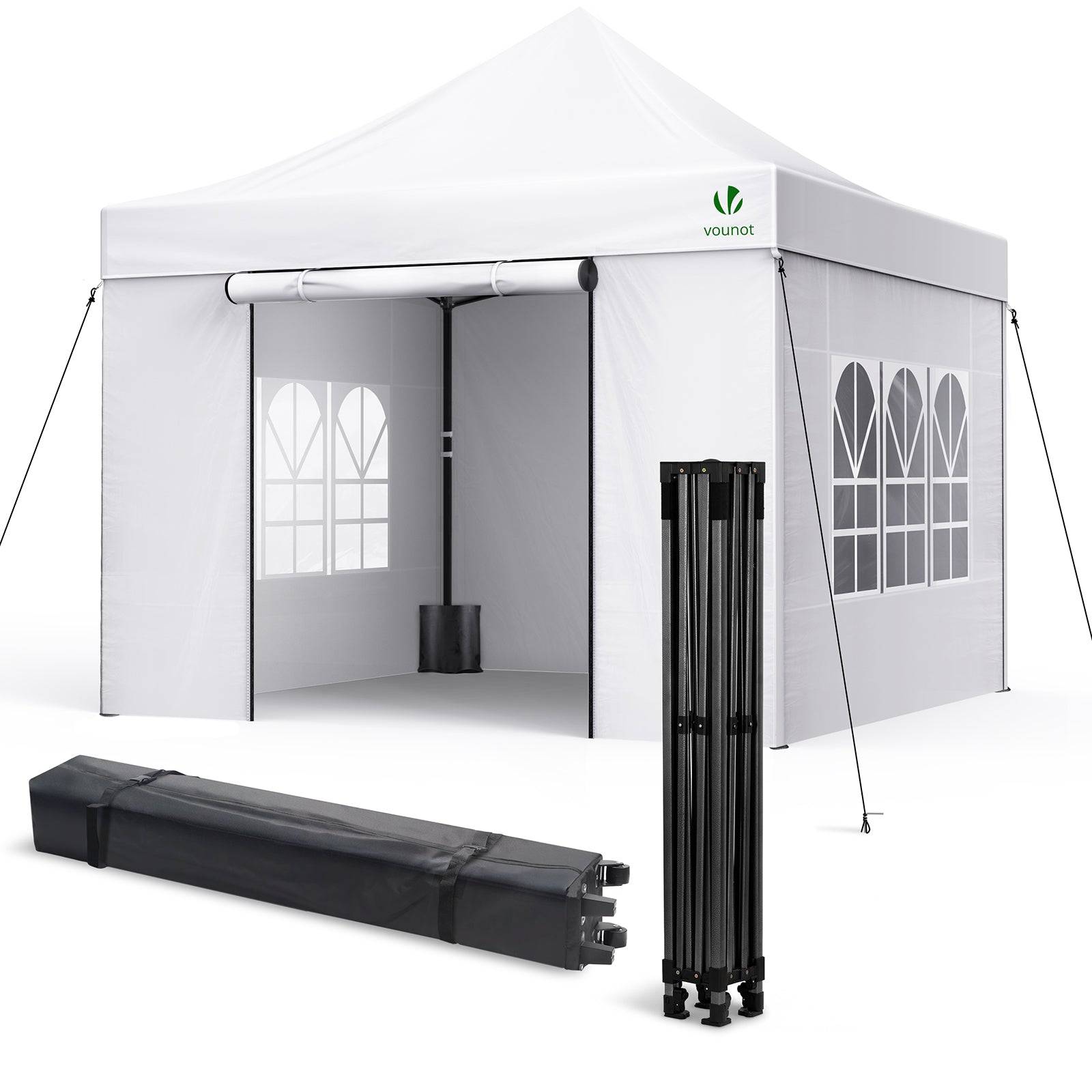 Tonnelle de jardin renforcée 3x3m pliable Barnum avec 4 parois - sac de transport à roulettes et sacs de sable - Blanc - VOUNOT® - Image 1