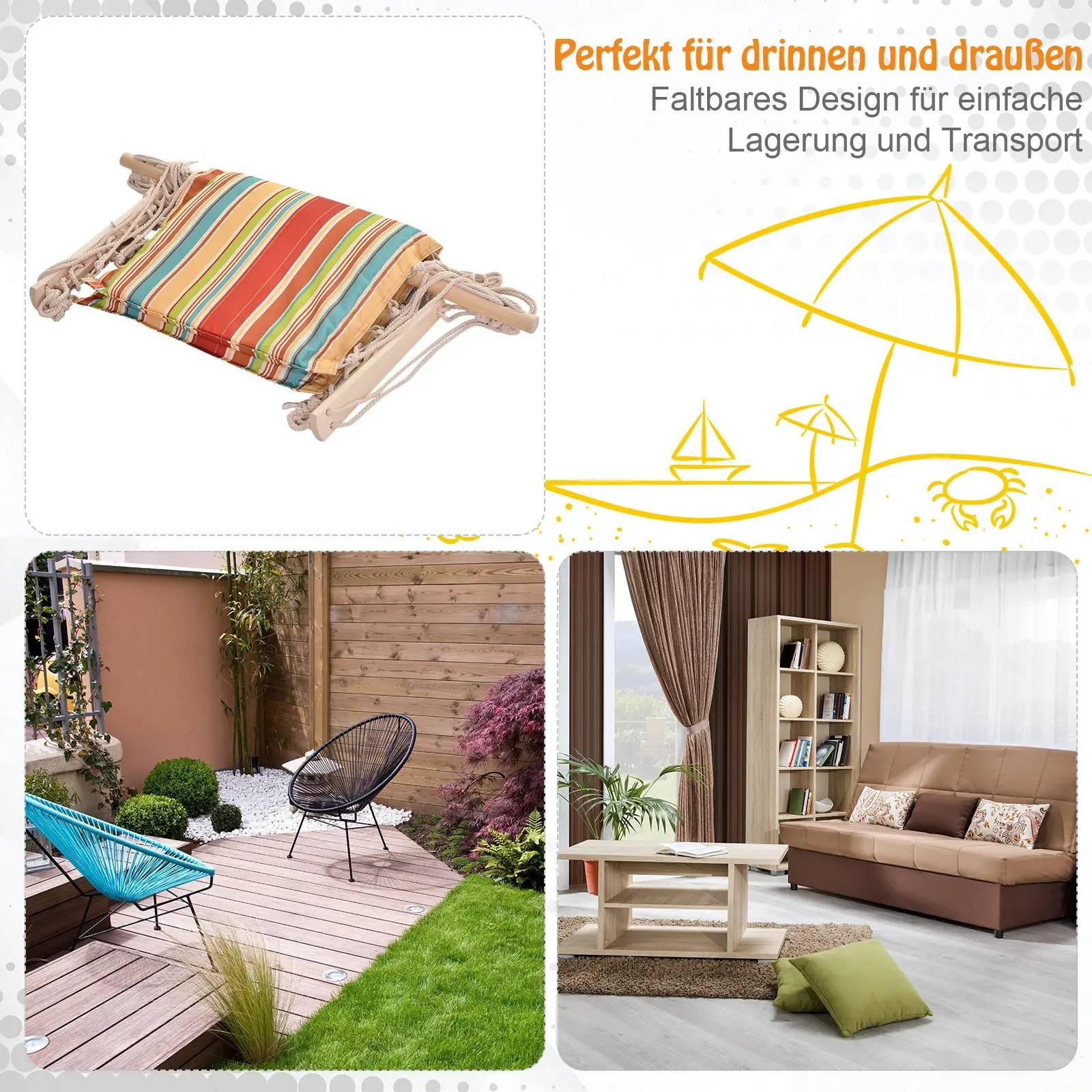 ComfortXL - Fauteuil suspendu polyester bois jardin balcon détente coussin rayé multicolore 100x106cm - ComfortXL Outdoor Living - Image 7