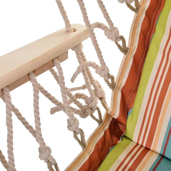 ComfortXL - Fauteuil suspendu polyester bois jardin balcon détente coussin rayé multicolore 100x106cm - ComfortXL Outdoor Living - Image 8