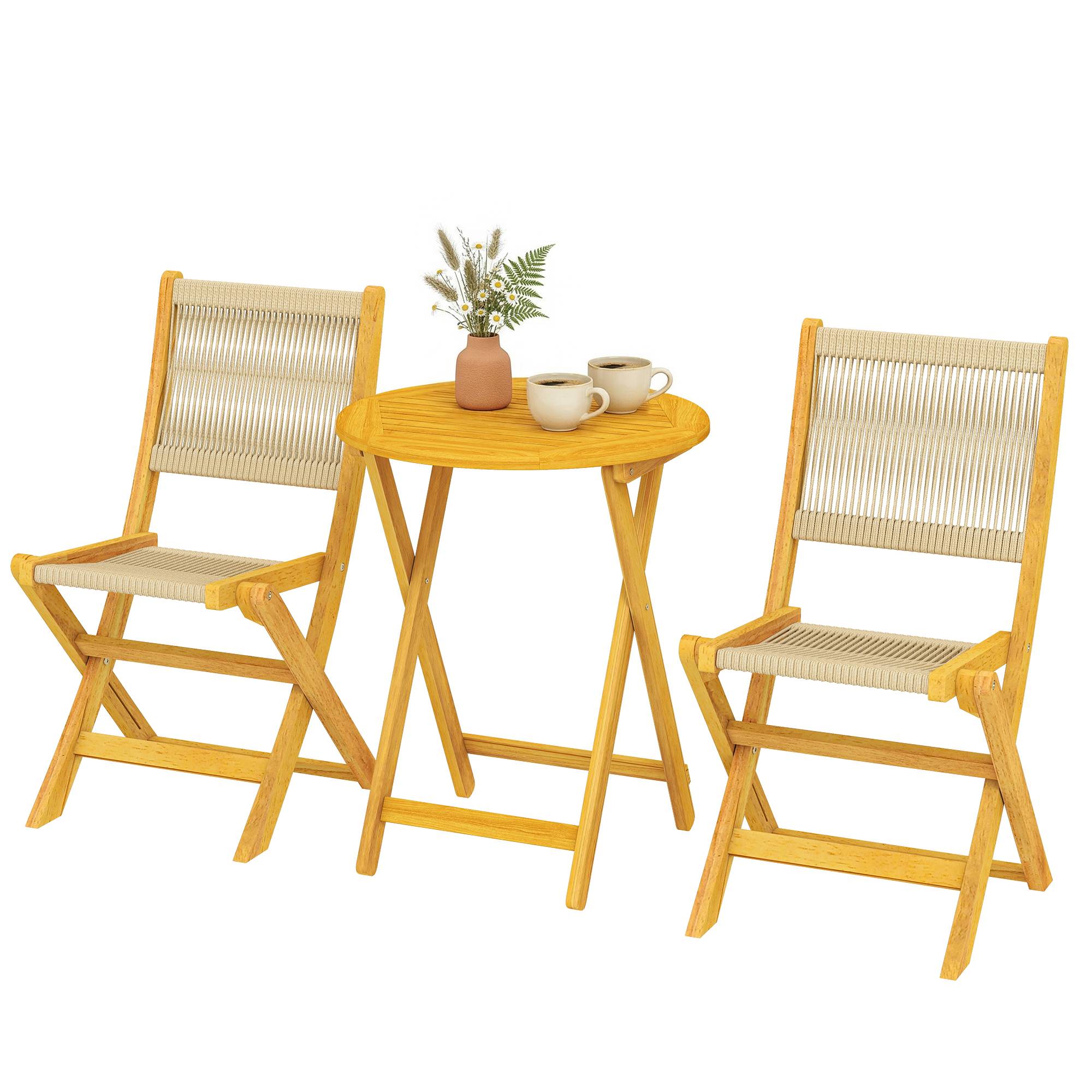 ComfortXL - Salon de balcon pliable en bois d’acacia et résine tressée Ø60 cm pour 2 personnes - ComfortXL Outdoor Living - Image 2