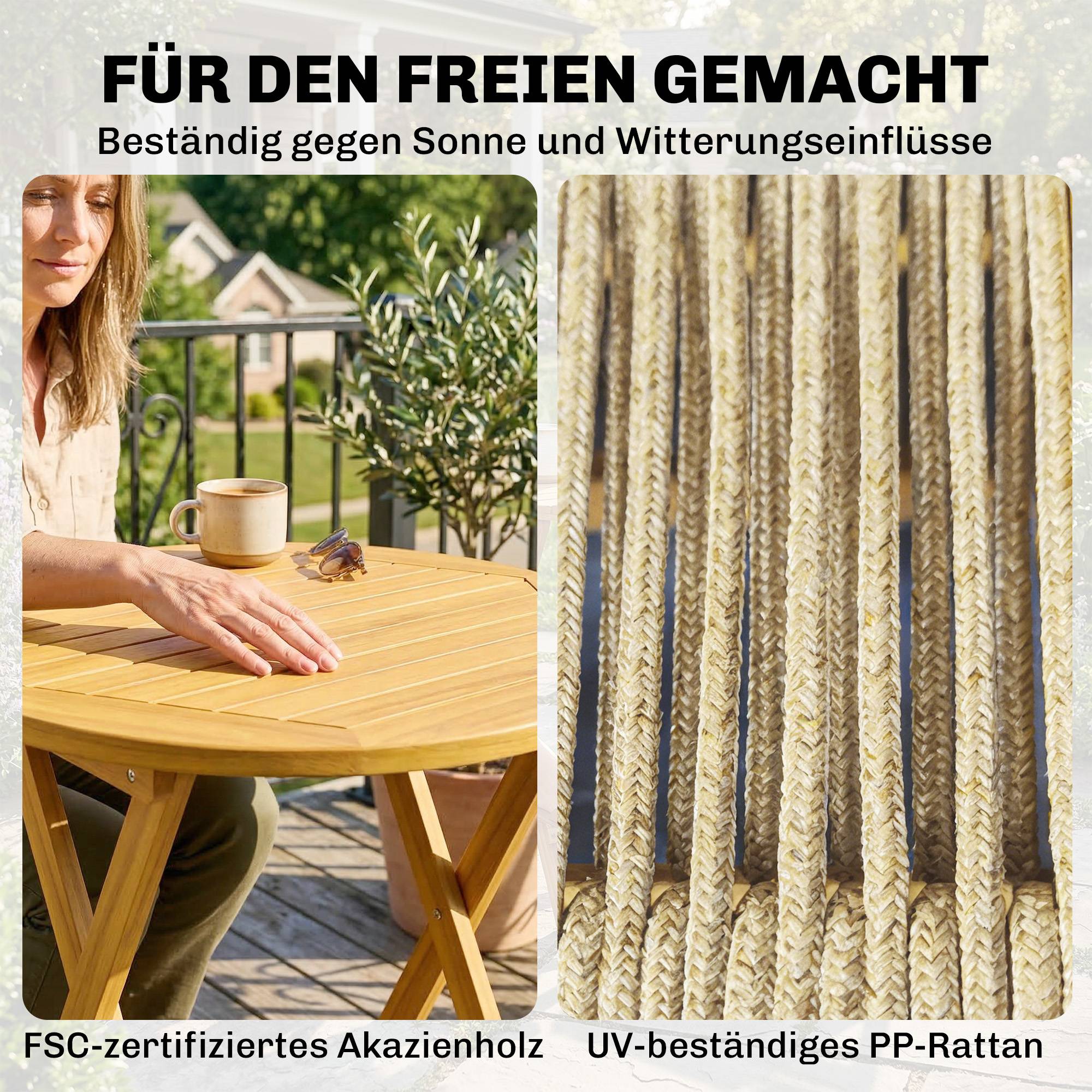 ComfortXL - Salon de balcon pliable en bois d’acacia et résine tressée Ø60 cm pour 2 personnes - ComfortXL Outdoor Living - Image 8