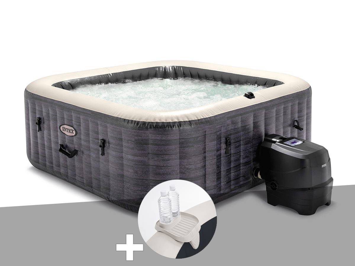 Kit spa gonflable Intex PureSpa Ardoise carré Bulles 6 places + Porte-verre - Image 1
