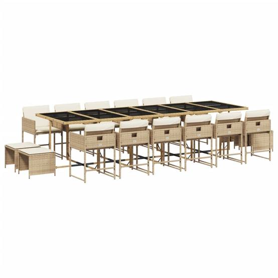 Ensemble Table et Chaises de Jardin 16 Places, Résine Tressée Beige, avec Tabourets et Coussins Crème – ComfortXL Outdoor Living - Image 2