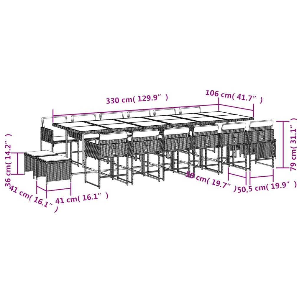 Ensemble Table et Chaises de Jardin 16 Places, Résine Tressée Beige, avec Tabourets et Coussins Crème – ComfortXL Outdoor Living - Image 6