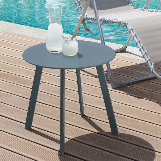 Hesperide - Table d'appoint de jardin ronde "Saona" bleu canard mat 50x45cm en acier cataphorèse Hespéride - Image 4