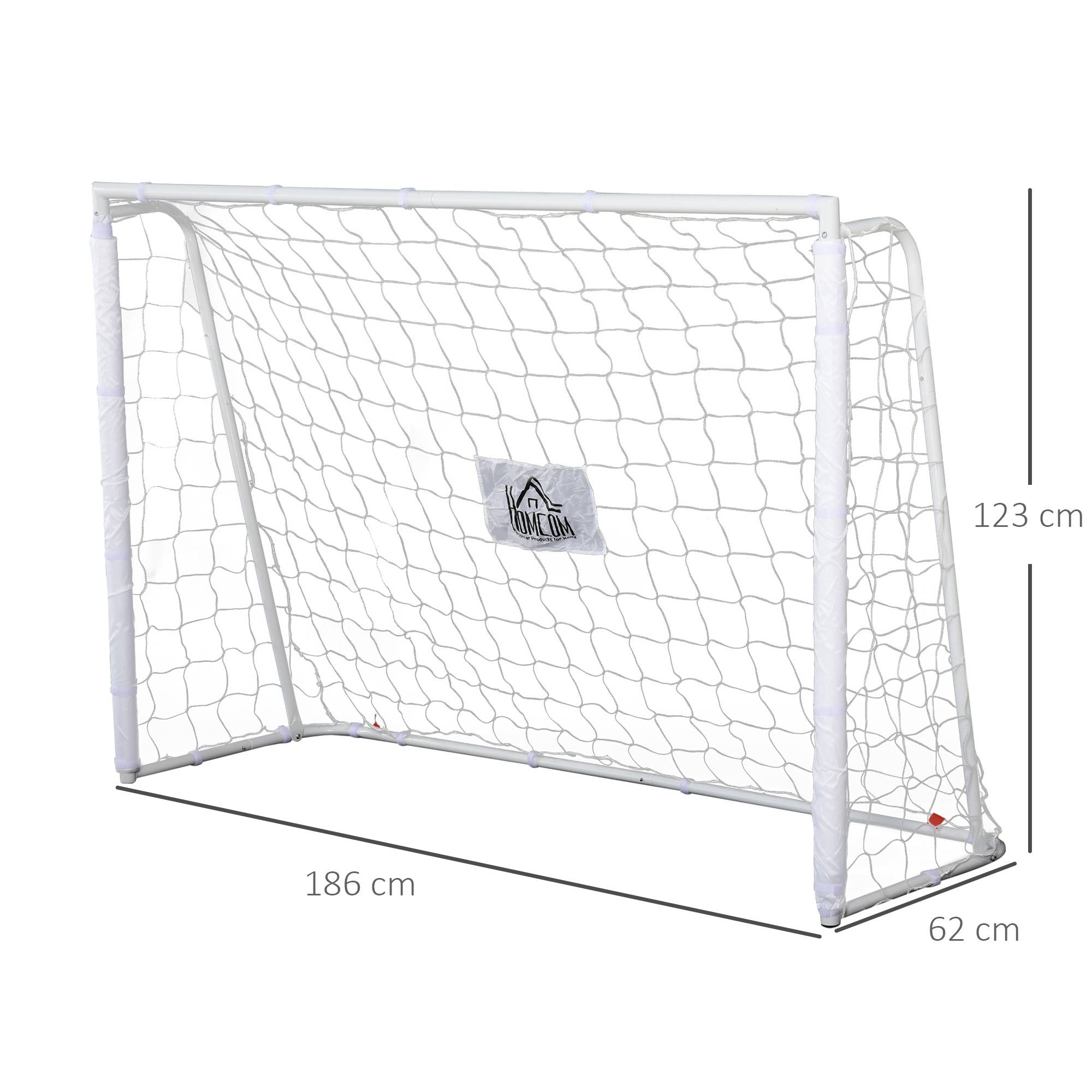 Homcom - But de football - cage de foot - but d'entrainement dim. 186L x 62l x 123H cm - châssis métal filet PE - piquets & outil inclus - blanc - HOMCOM - Image 3