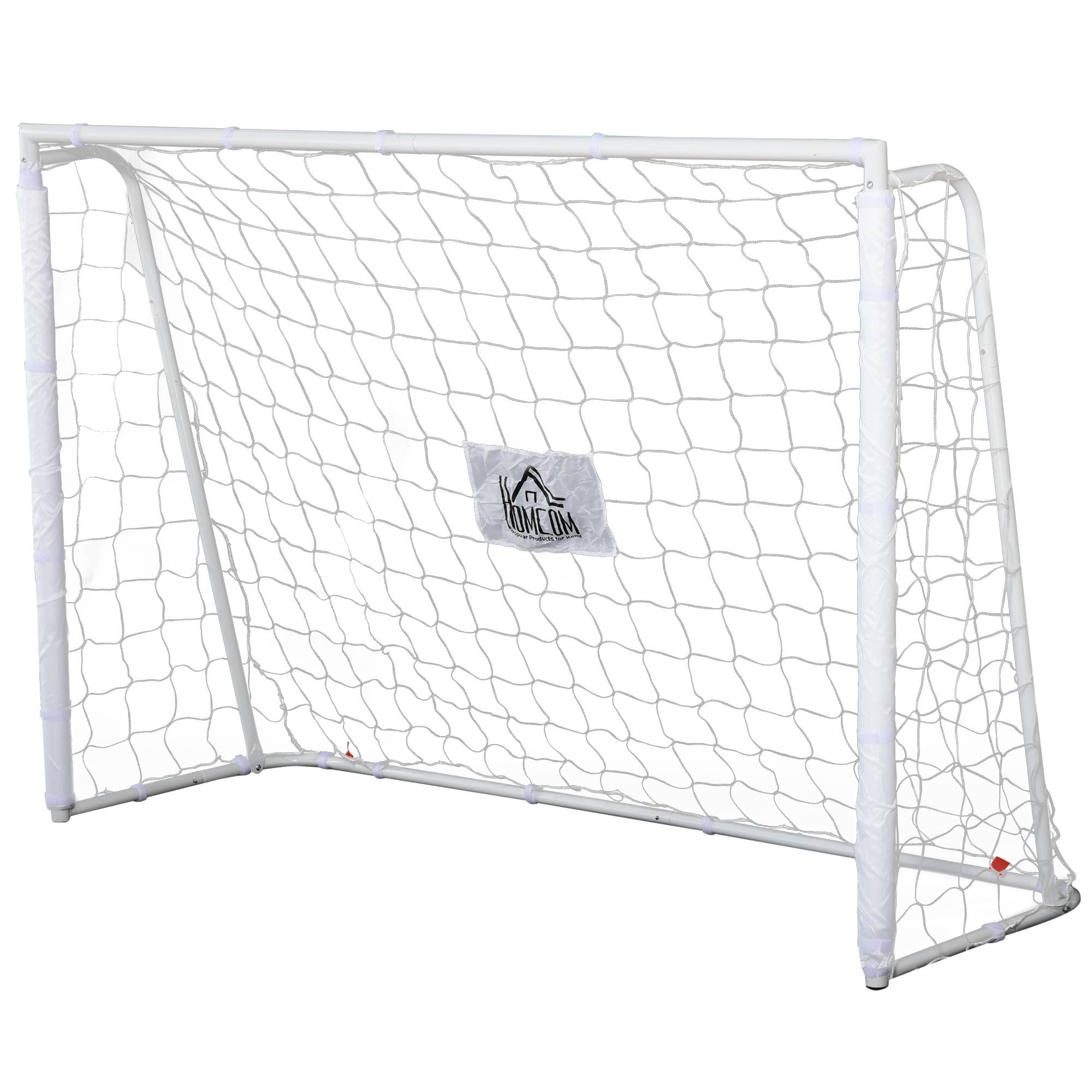 Homcom - But de football - cage de foot - but d'entrainement dim. 186L x 62l x 123H cm - châssis métal filet PE - piquets & outil inclus - blanc - HOMCOM - Image 1
