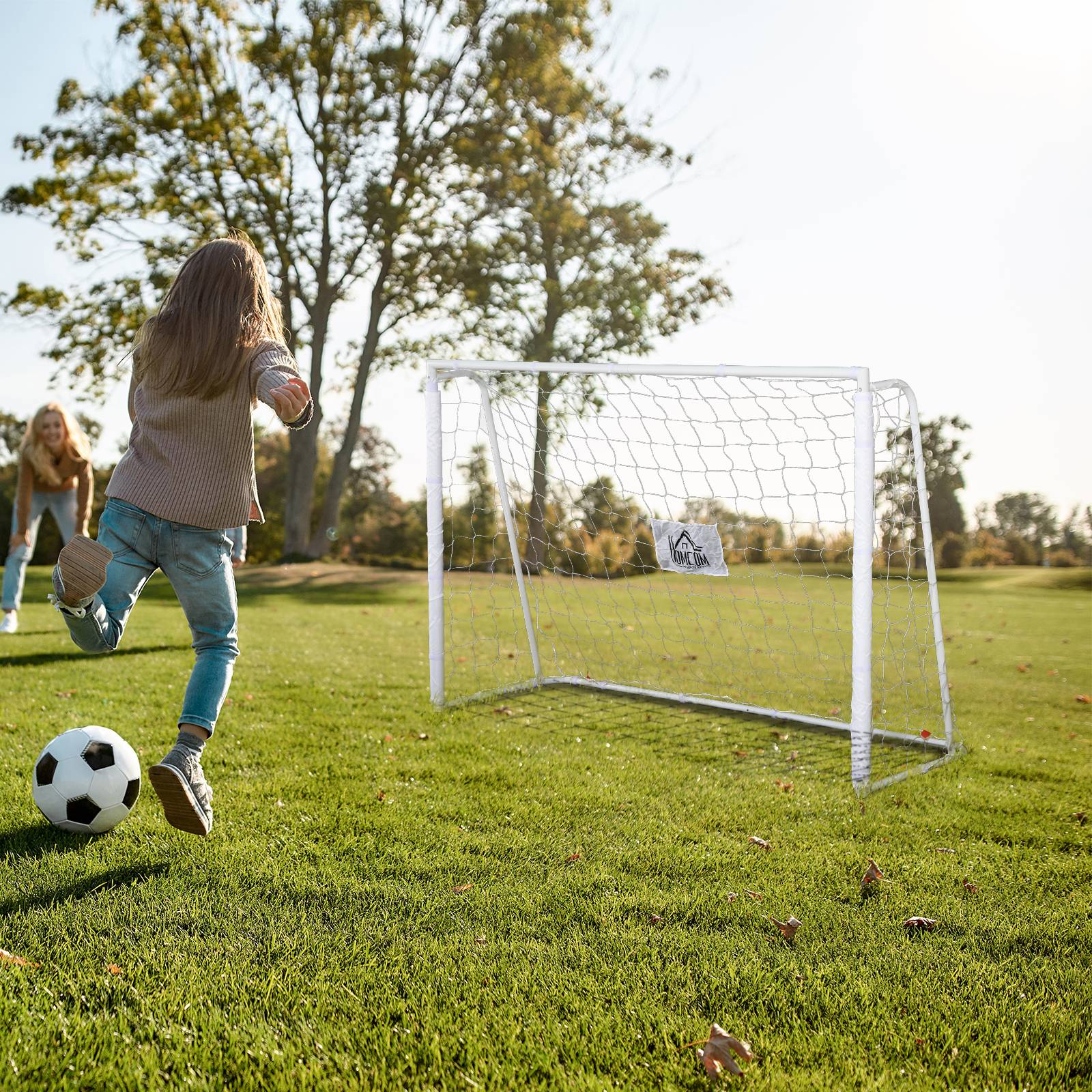Homcom - But de football - cage de foot - but d'entrainement dim. 186L x 62l x 123H cm - châssis métal filet PE - piquets & outil inclus - blanc - HOMCOM - Image 2