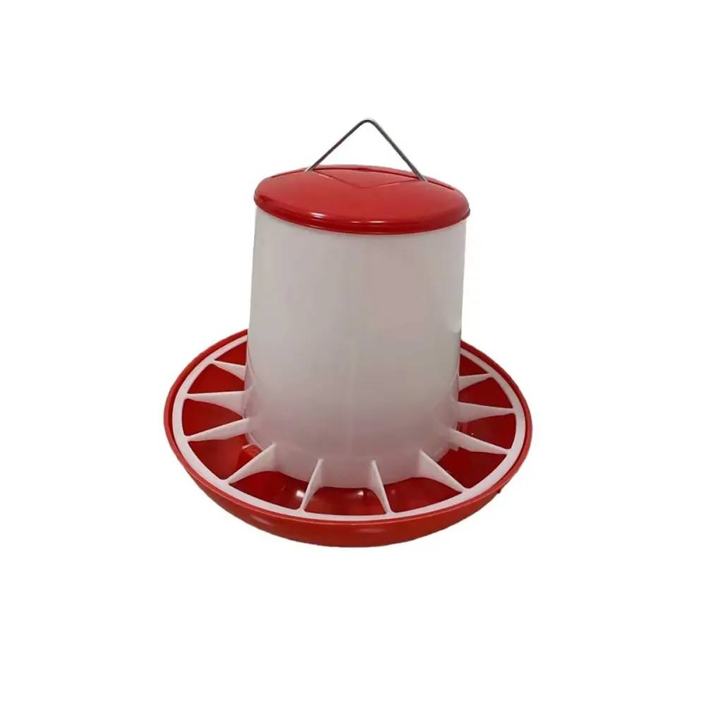Mangeoire plastique avec poignée 12kg pour volailles et pigeons - Rouge et blanc - Image 1