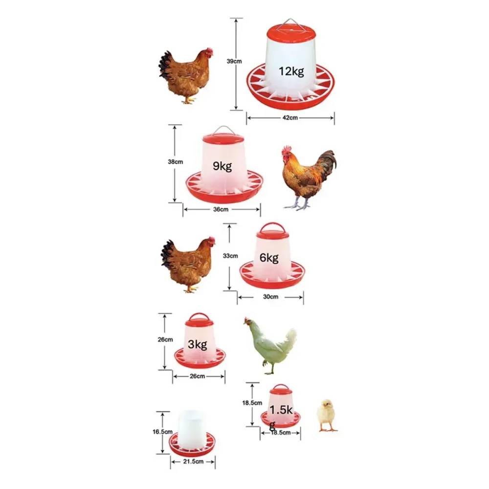 Mangeoire plastique avec poignée 12kg pour volailles et pigeons - Rouge et blanc - Image 2