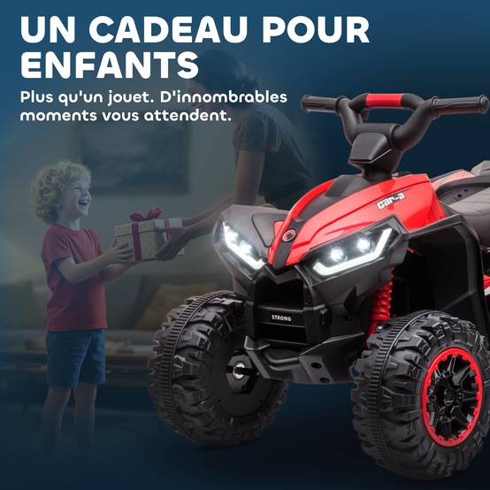 Quad électrique enfant de 3 à 5 ans 12 V 2 moteurs 2 vitesses 3-6 km/h phares LED klaxon rouge - Image 10