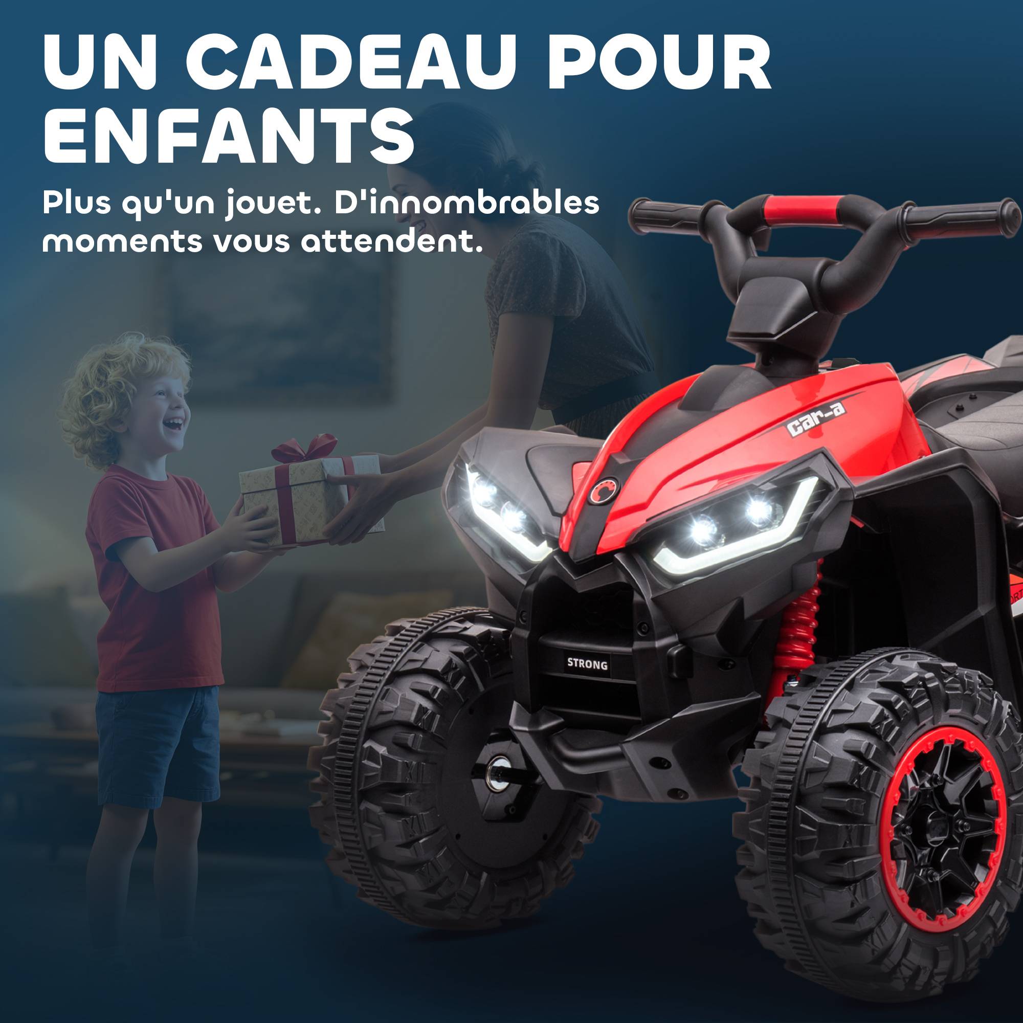 Quad électrique enfant de 3 à 5 ans 12 V 2 moteurs 2 vitesses 3-6 km/h phares LED klaxon rouge - Image 10