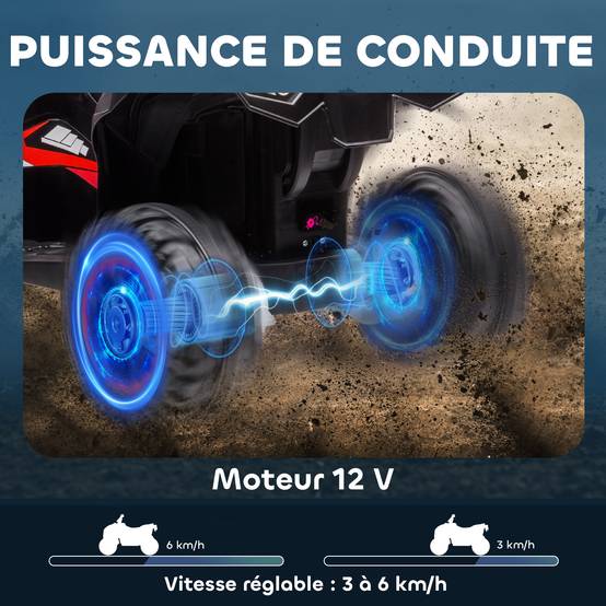 Quad électrique enfant de 3 à 5 ans 12 V 2 moteurs 2 vitesses 3-6 km/h phares LED klaxon rouge - Image 6