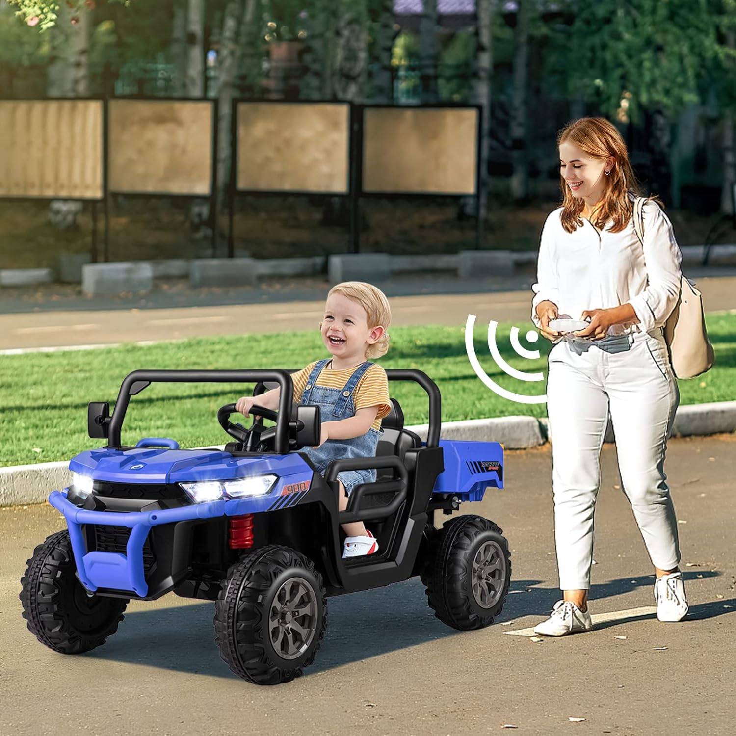 Voiture électrique Enfant 12V – 3 Vitesses – Télécommande 2,4G – LED – Bluetooth/USB/MP3 – 3-6 Ans – Bleu