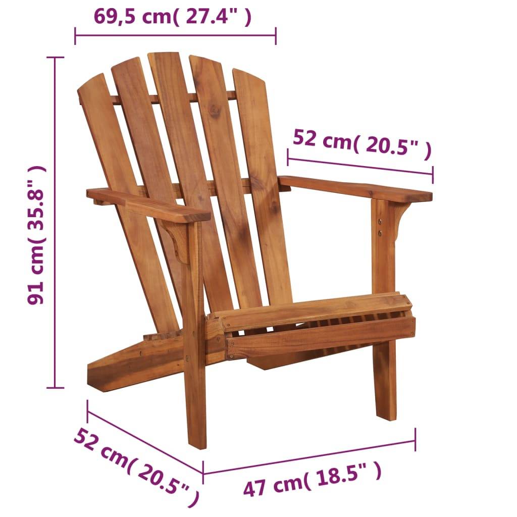 Chaise de jardin Adirondack bois d'acacia marron 69.5 x 87 x 91 cm - PANGIVO - Image 3