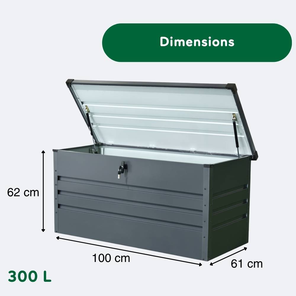 Coffre de jardin en acier galvanisé - 300 L - 100 x 61 x 62 - Gris - TERRE JARDIN - Image 2