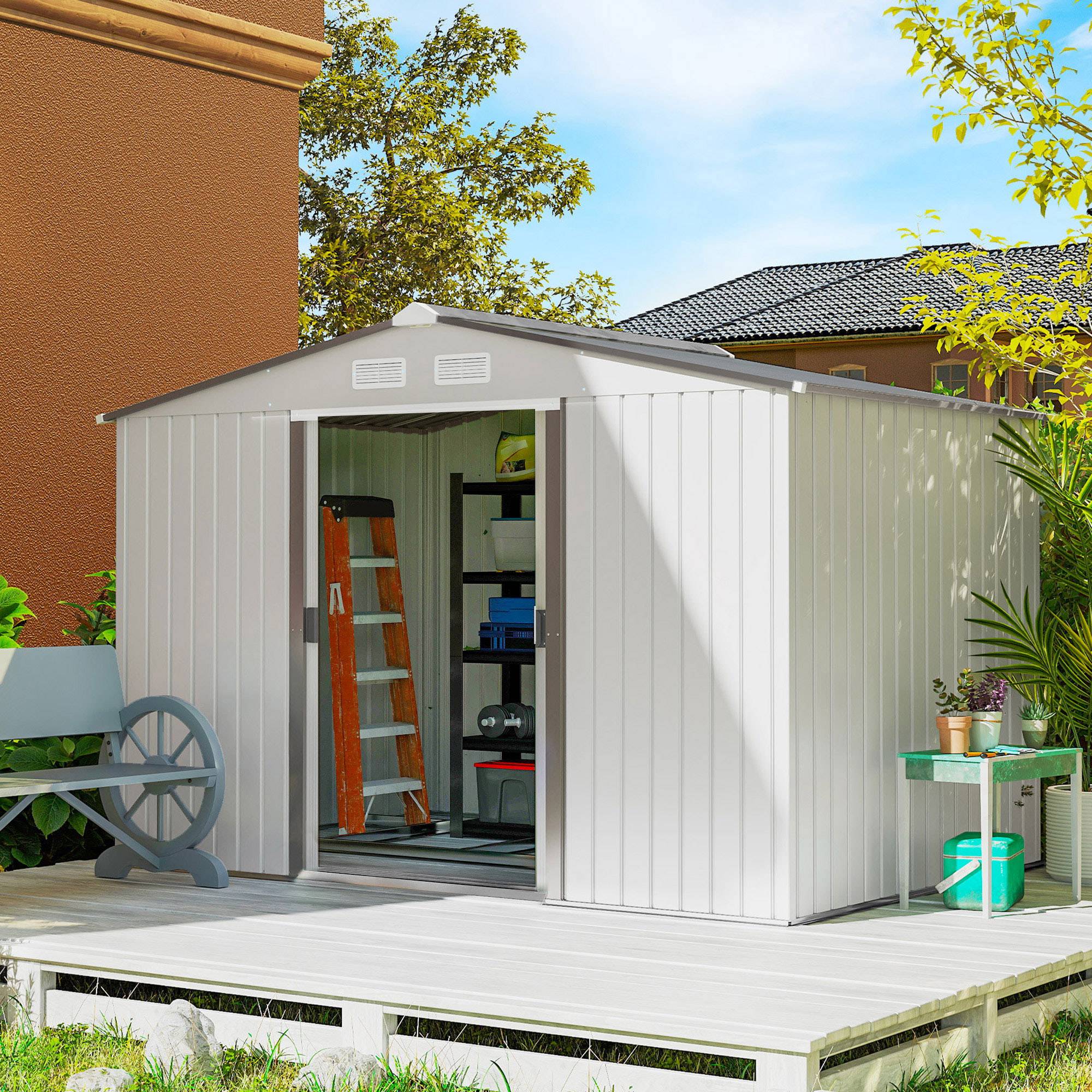 Abri de jardin 277 x 195 x 192 cm, abri extérieur en métal pour le rangement des outils, argent et gris - Image 3