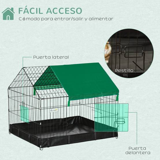 Cage pour petits animaux avec 2 portes, parc pour animaux de compagnie avec auvent et fond en tissu, 90 x 75 x 75 cm, noir et vert - Image 6