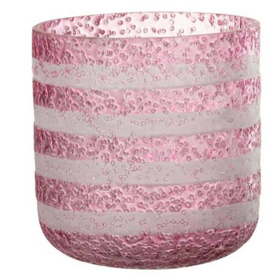 Photophore Design en Verre "Lignes" 15cm Rose - Image 1