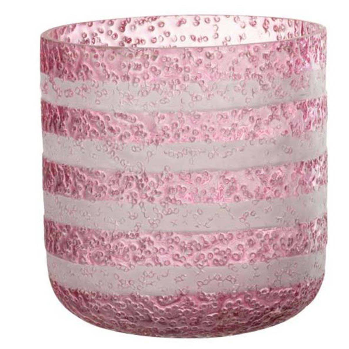 Photophore Design en Verre "Lignes" 15cm Rose - Image 1