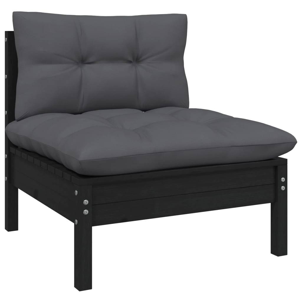 Helloshop26 - Salon de jardin meuble d'extérieur ensemble de mobilier 5 pièces avec coussins noir bois de pin solide - Image 2