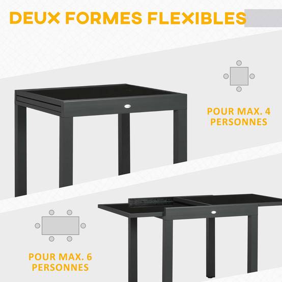 Table Extensible de Jardin Grande Taille dim. dépliées 160 x 80 x 75 cm Aluminium Gris foncé Plateau Verre trempé Noir - Image 6