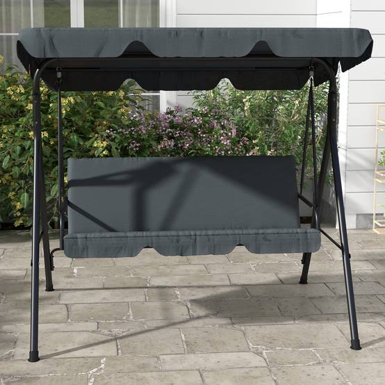 Balancelle Hollywood 3 places, avec pare-soleil réglable et coussin d'assise, pour jardin et terrasse, grise - Image 7