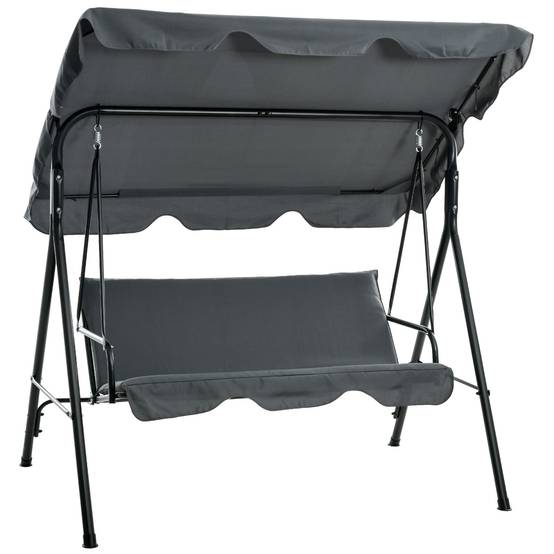 Balancelle Hollywood 3 places, avec pare-soleil réglable et coussin d'assise, pour jardin et terrasse, grise - Image 1