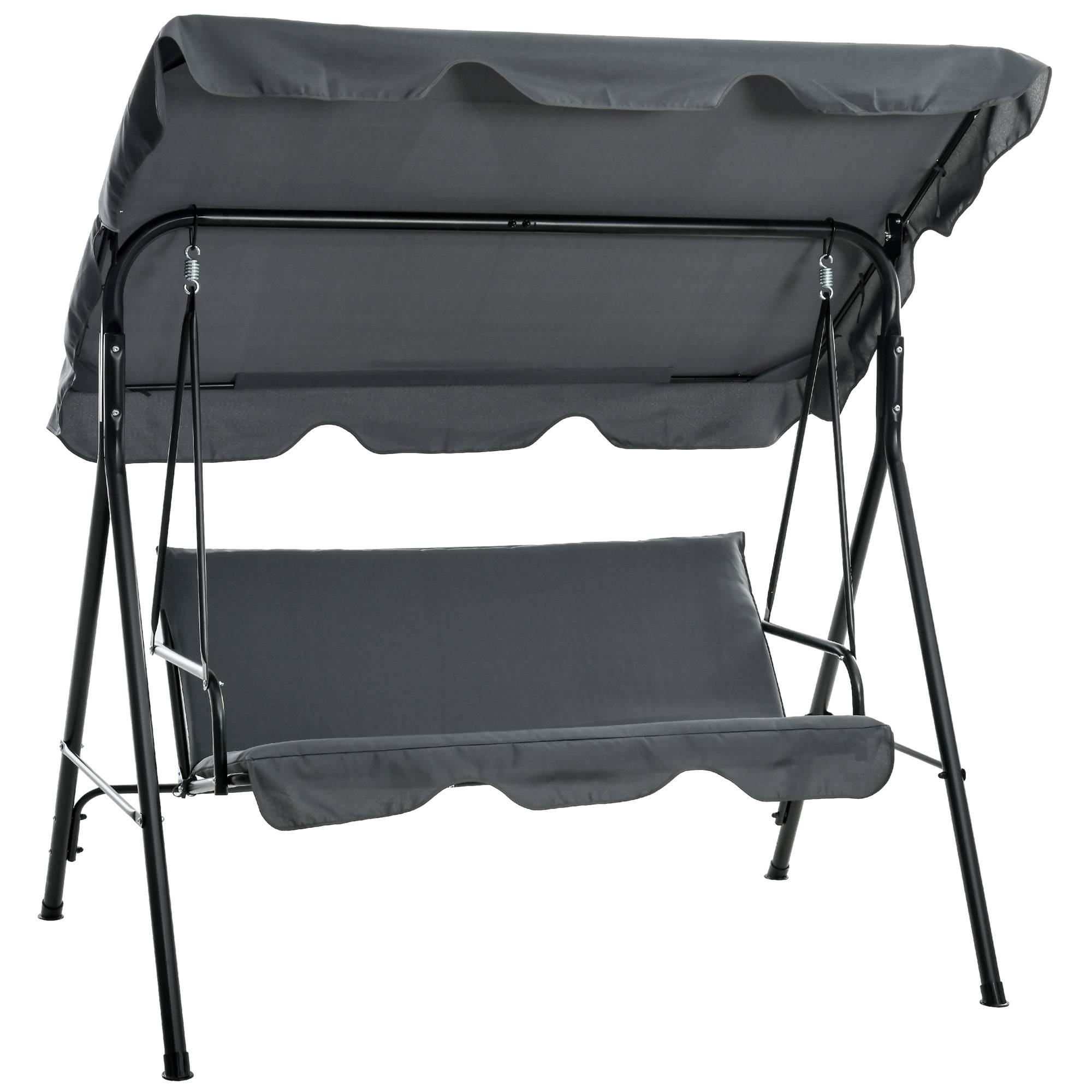 Balancelle Hollywood 3 places, avec pare-soleil réglable et coussin d'assise, pour jardin et terrasse, grise - Image 1