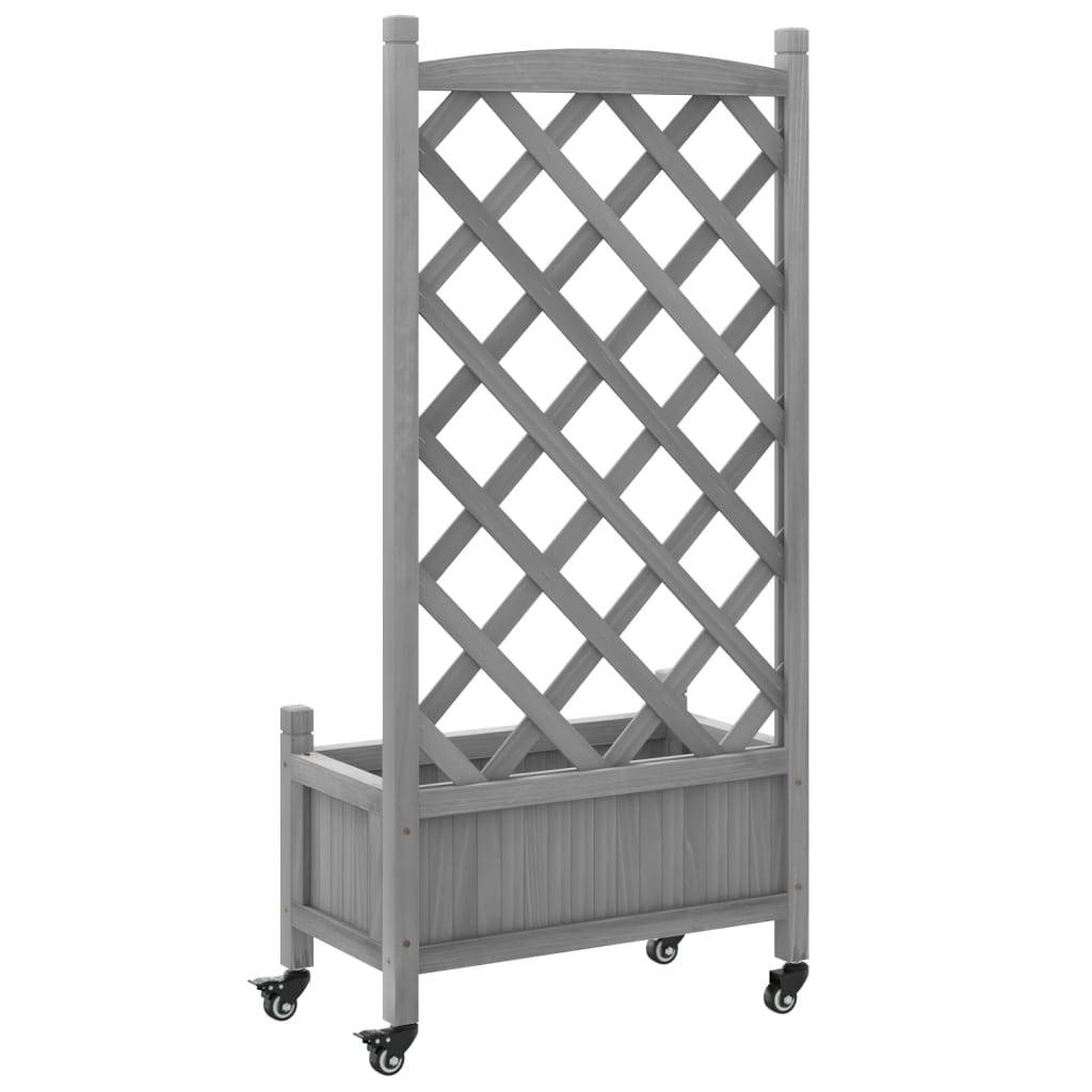 Jardinière avec treillis et roues bois de sapin gris 55 x 29.5 x 117.5 cm - PANGIVO - Image 6