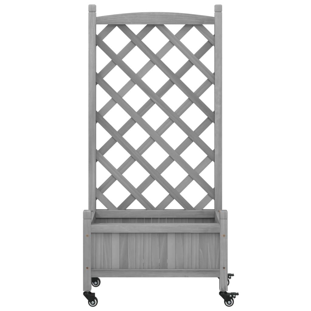 Jardinière avec treillis et roues bois de sapin gris 55 x 29.5 x 117.5 cm - PANGIVO - Image 4