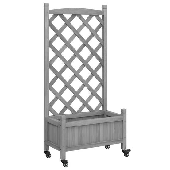 Jardinière avec treillis et roues bois de sapin gris 55 x 29.5 x 117.5 cm - PANGIVO - Image 2
