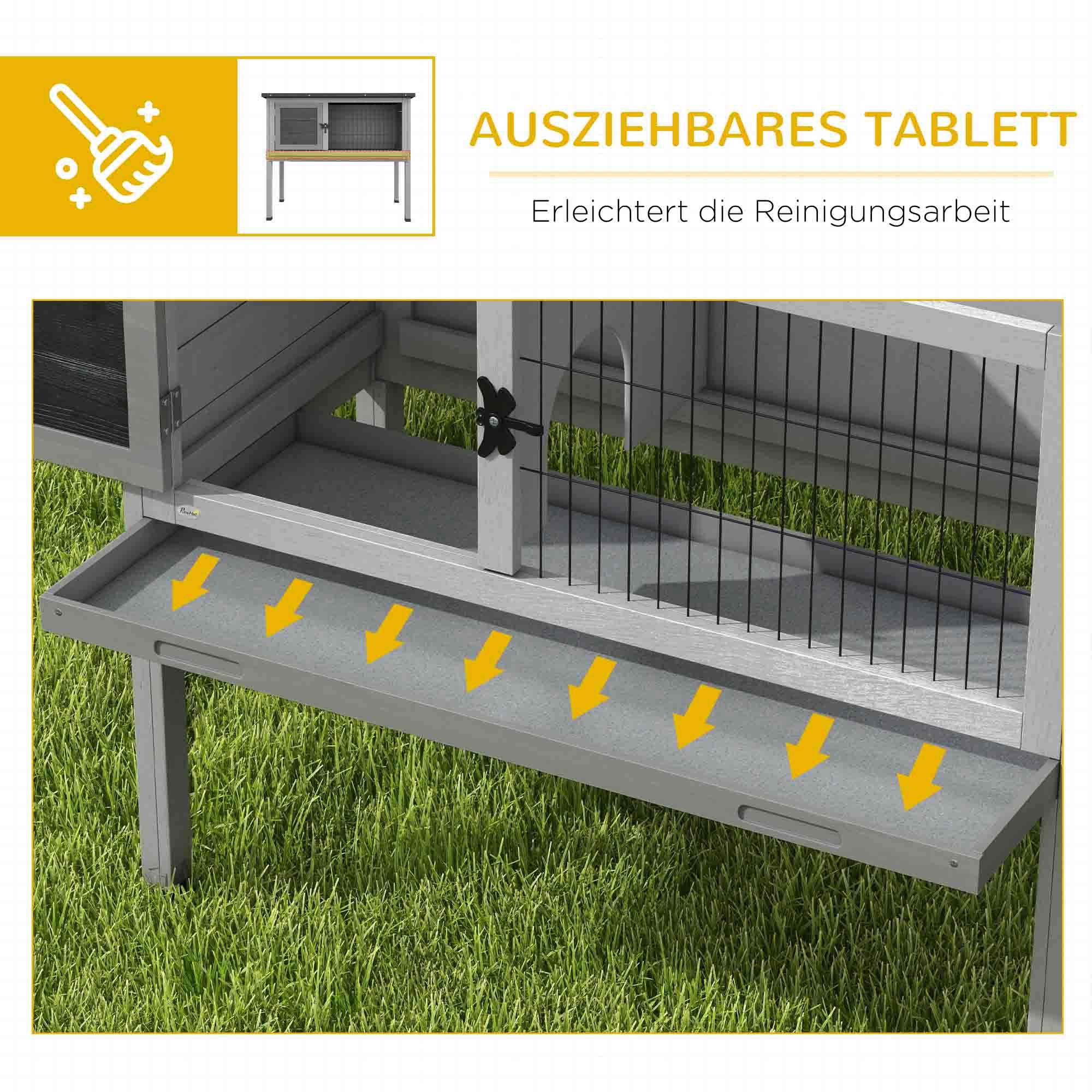 Clapier Lapin Bois Sapin Surélevé Toit Ouvrant Tiroir 84x43cm Gris Jardin - ComfortXL Pet Living - Image 6